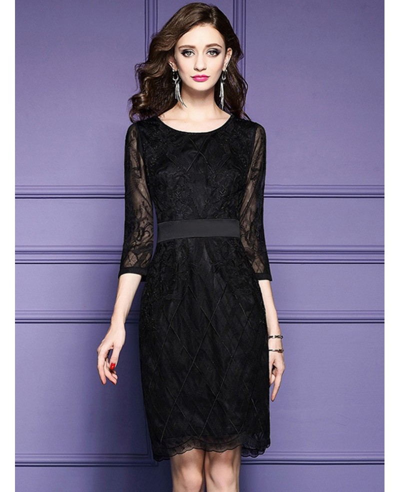 Luxe Black Lace Sleeve Short Wedding Guest Dress Black Tie For Weddings