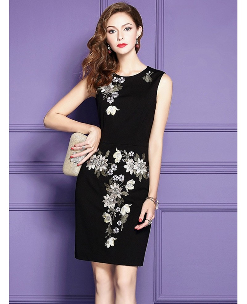 Vintage Little Black Sleeveless Short Dress For Weddings With Embroidery - Click Image to Close