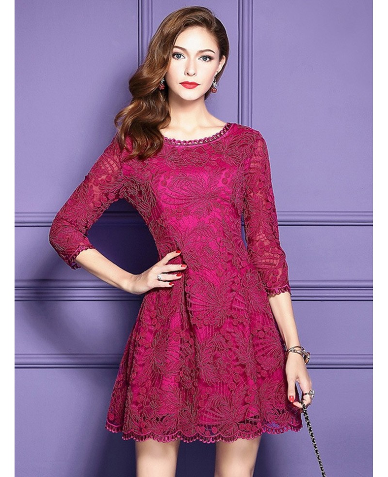 High Quality A Line Lace Short Dress For Weddings With Sleeves - Click Image to Close