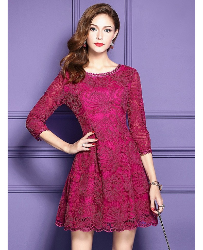 High Quality A Line Lace Short Dress For Weddings With Sleeves