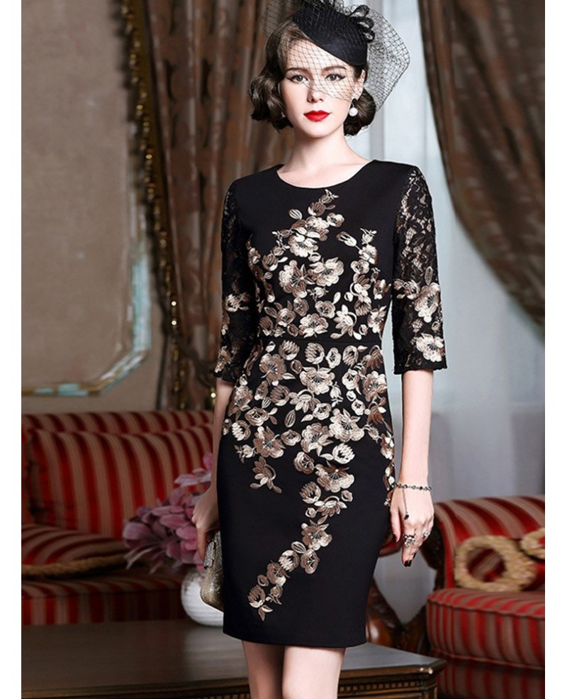 Black With Gold Classy Cocktail Dress For Women Over 40,50 Wedding Guests - Click Image to Close