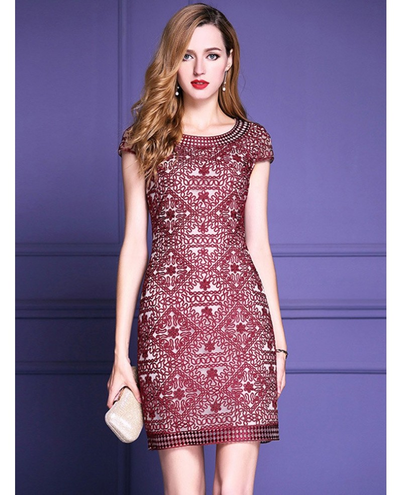 High-end Embroidery Bodycon Cocktail Dress With Sleeves For The Wedding