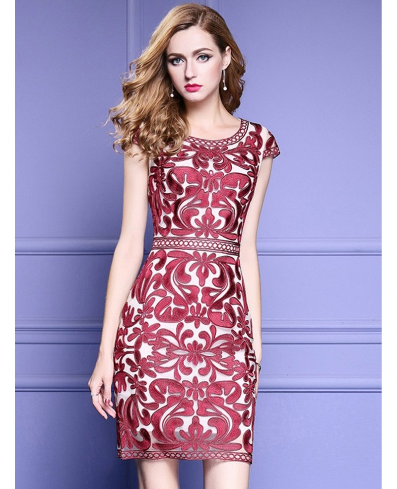 High-end Embroidery Cocktail Dress With Cap Sleeves Wedding Guest Dress - Click Image to Close