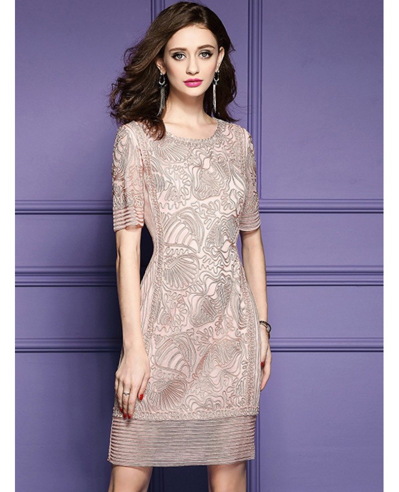 High-end Green Short Sleeve Dress For Women Over 40,50 With Embroidery ...