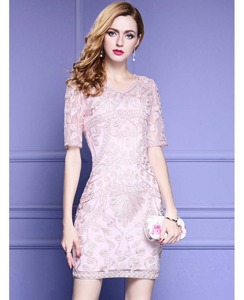 Pink High-end Embroidered Bodycon Dress For Weddings For Parties - Click Image to Close