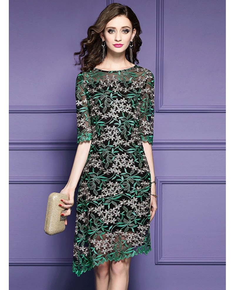 Unique Green Embroidery Half Sleeve Short Dress For The Wedding - Click Image to Close