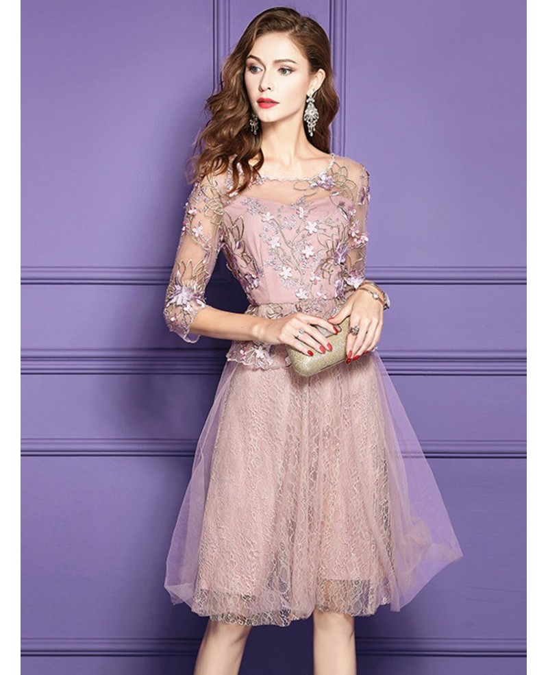Pink A Line Lace High-end Short Party Dress For Weddings Wedding Guest - Click Image to Close