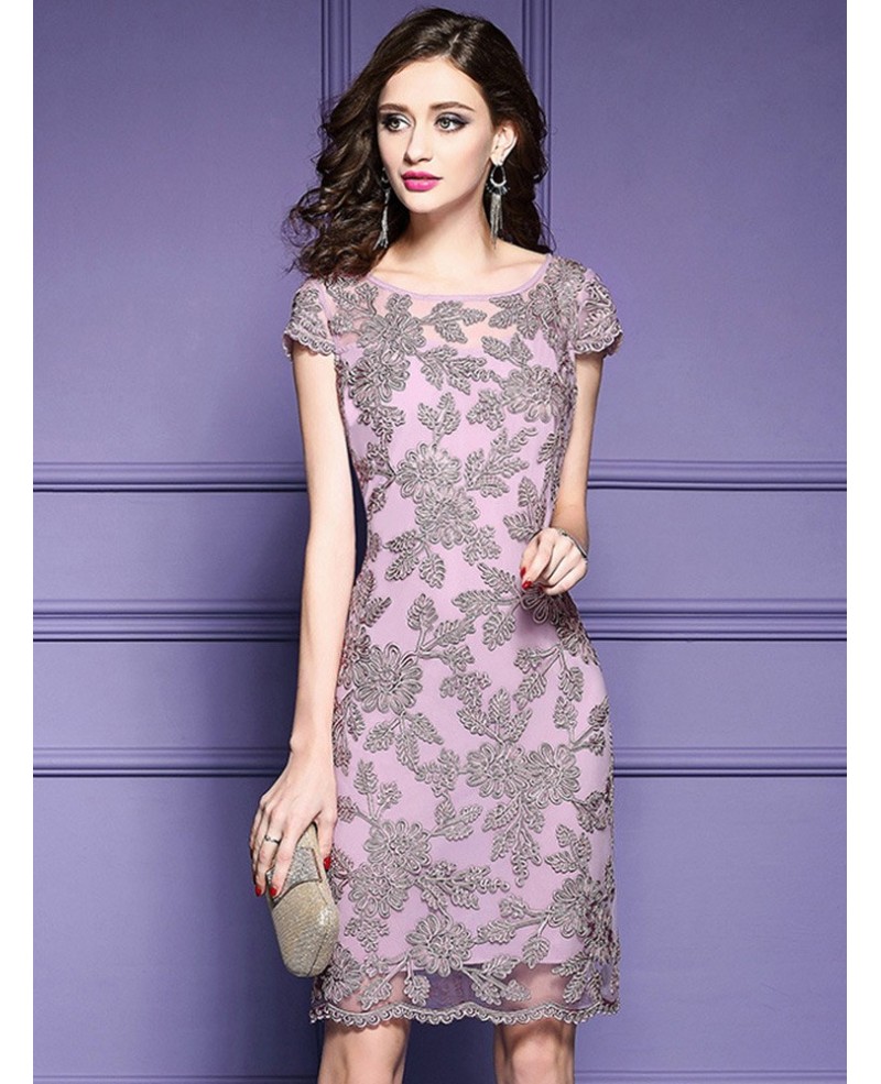 High-end Pink Embroidered Cocktail Dress With Cap Sleeves Wedding Guest - Click Image to Close