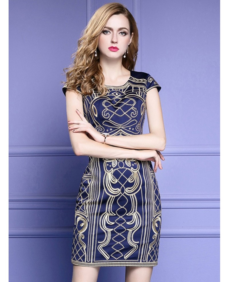 High-end Cap Sleeve Cocktail Bodycon Dress For Weddings With Embroidery - Click Image to Close