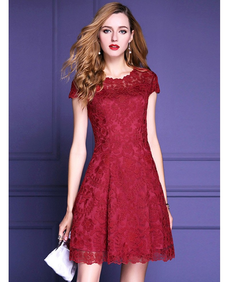 Burgundy A Line High-end Lace Party Wedding Guest Dress With Sleeves