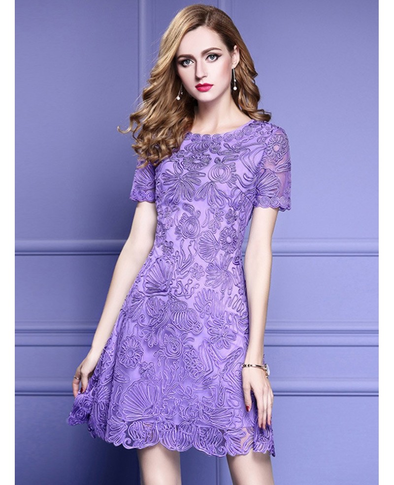 Elegant Purple Lace A Line Wedding Guest Dress With High-end Embroidery