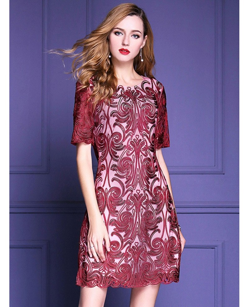 Classy Burgundy Short Sleeve Cocktail Dress For Over Weddings|bd26410 ...