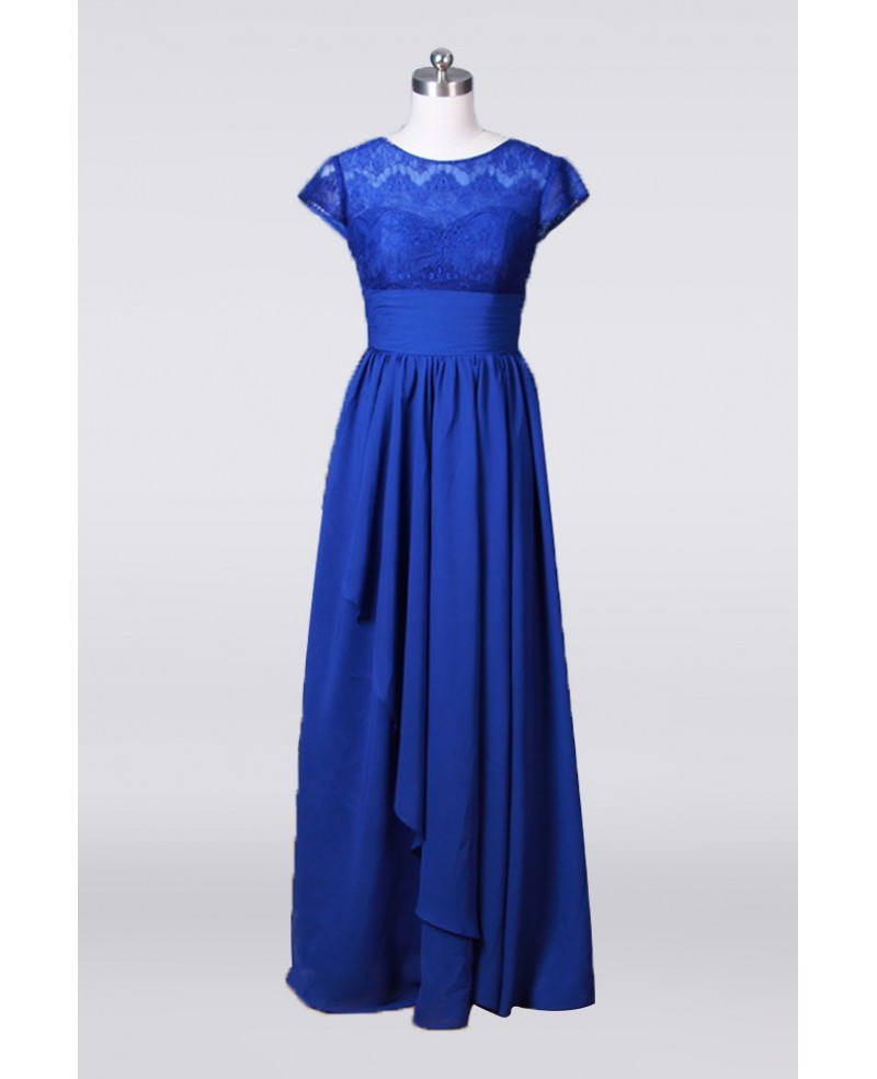 A Line Chiffon Lace Mother Of The Bride Dress Long In Royal Blue 2018 - Click Image to Close