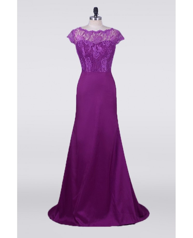 Purple Petite Mermaid Mother Of The Bride Dresses With Modest Lace Cap Sleeves - Click Image to Close
