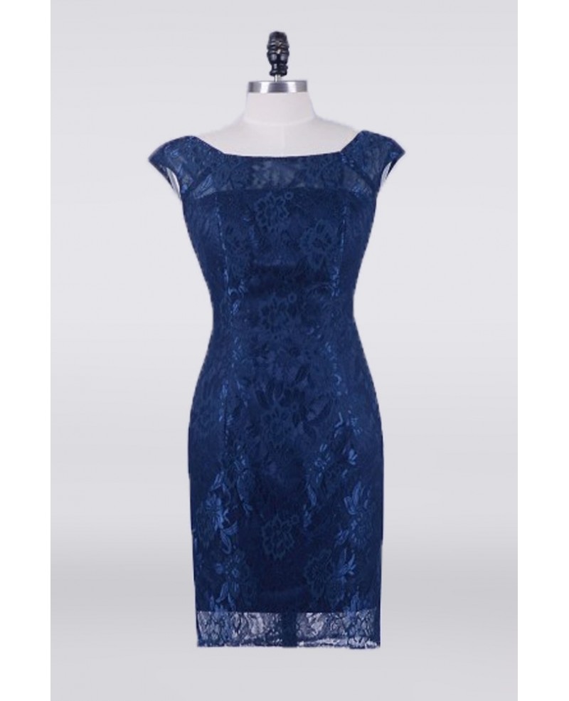 Navy Blue Cheap Lace Mother Of The Bride Dress Knee Length 2018 - Click Image to Close