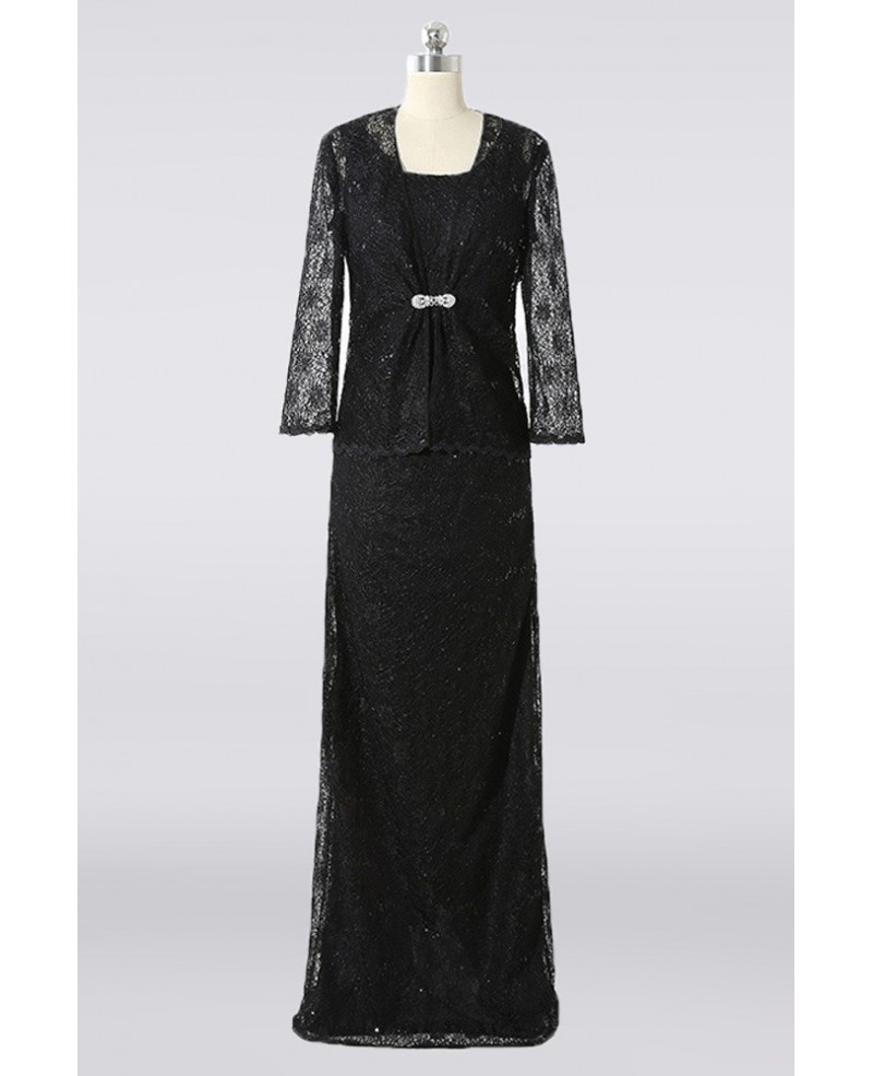 Modest Long Black Lace Mother Of The Bride Dress With Jacket Custom Color Sizes - Click Image to Close