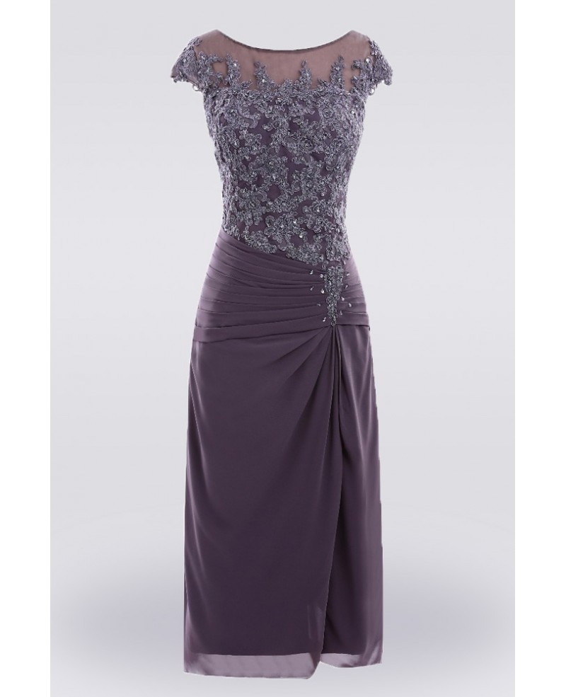 Purple Knee Length Lace Mother Of The Bride Dress With Sleeves Custom Size