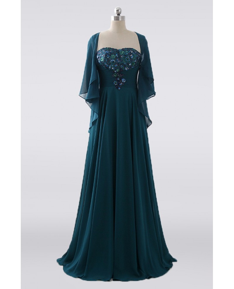 Pleated Empire Waist Chiffon Green Mother Of The Bride Dress With Jacket