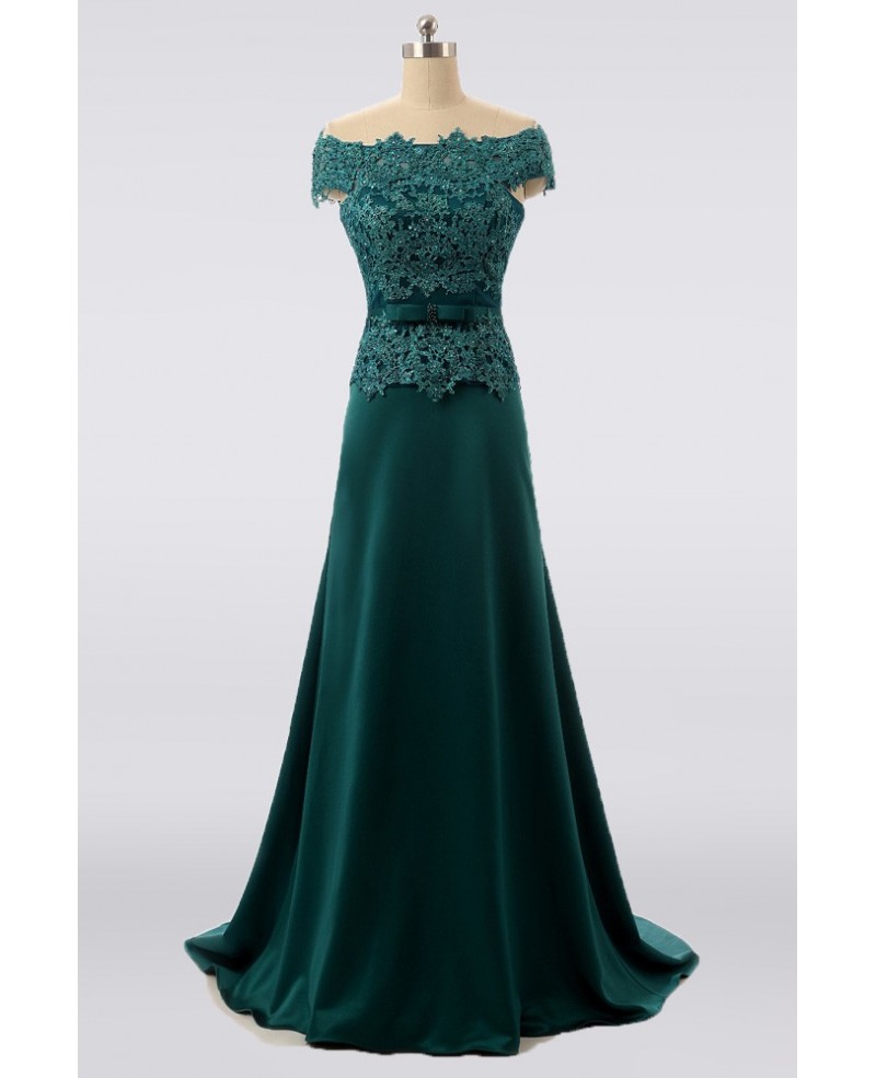 Elegant Long Green Mother Of The Bride Dress Lace Off Shoulder Formal Floor Length
