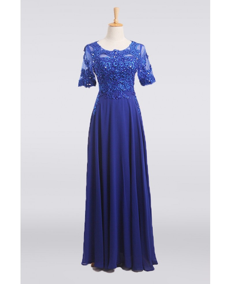 Trendy Long Chiffon Mother Of The Bride Dress With Lace Beaded Sleeves