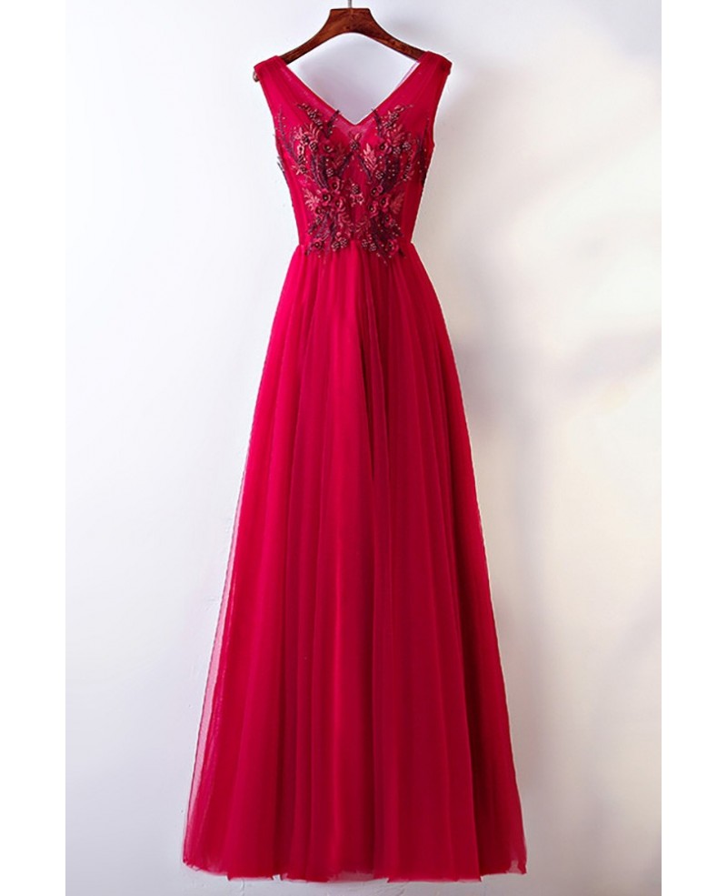 Sleeveless V-neck Long Burgundy Party Dress For Formal - Click Image to Close