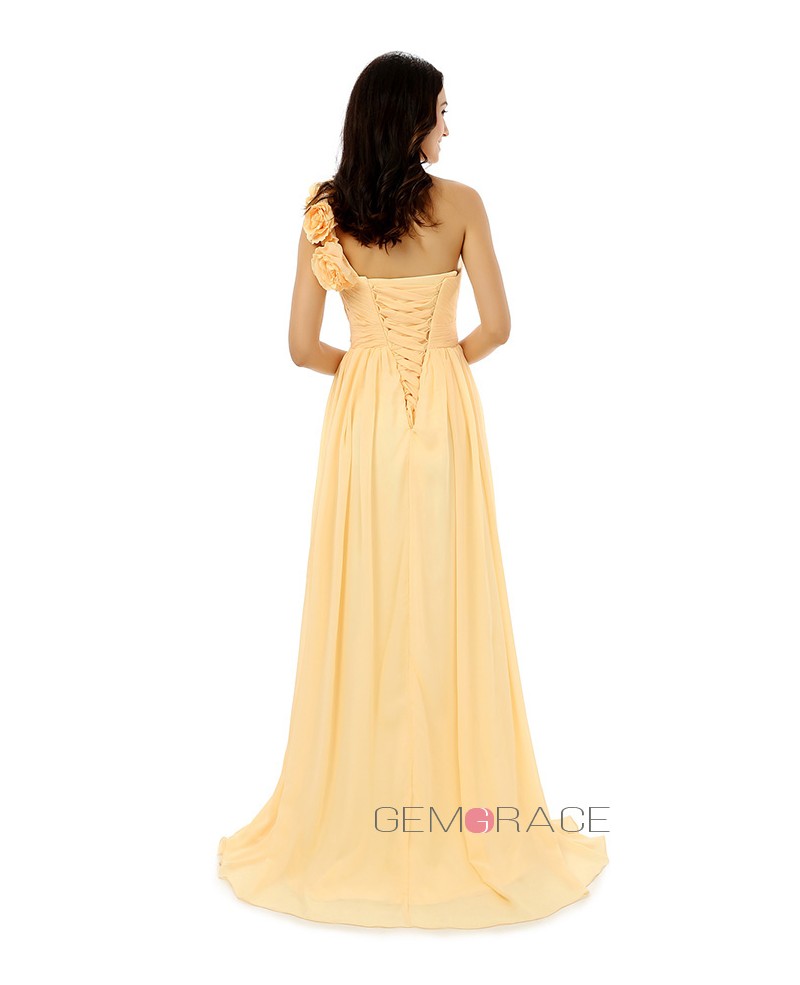 Sheath Sweetheart One-shoulder Court-train Bridesmaid Dress