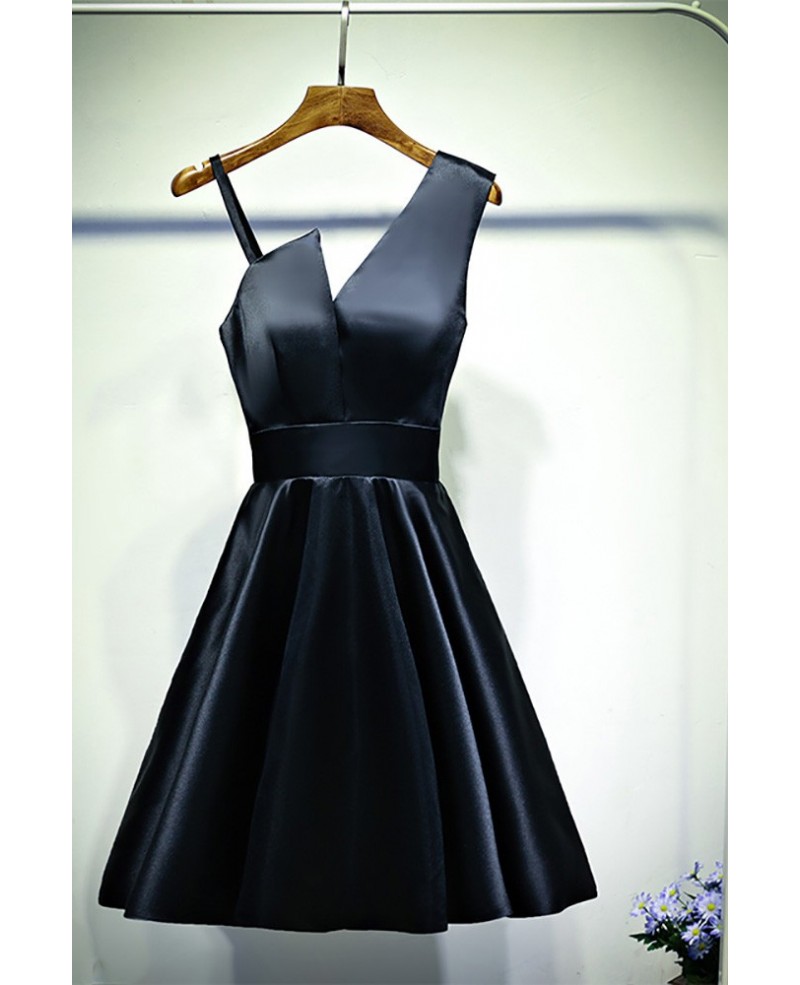 Little Black Chic Short Satin Cocktail Party Dress A Line - Click Image to Close