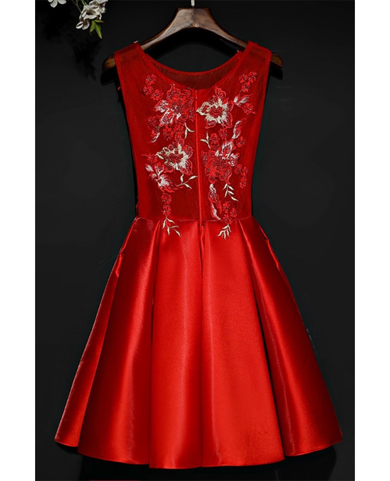 Little Red Short A Line Lace Party Dress For Weddings