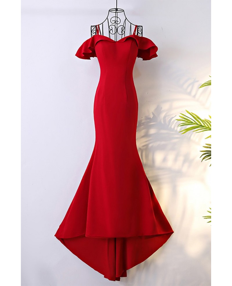 Classy Long Red Mermaid Formal Dress With Train - Click Image to Close