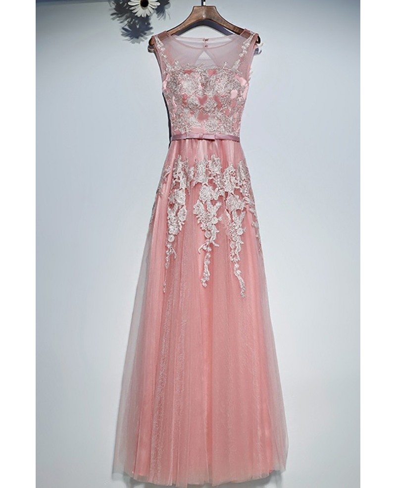 Gorgeous Long Pink White Lace Prom Dress Cheap Sleeveless - Click Image to Close