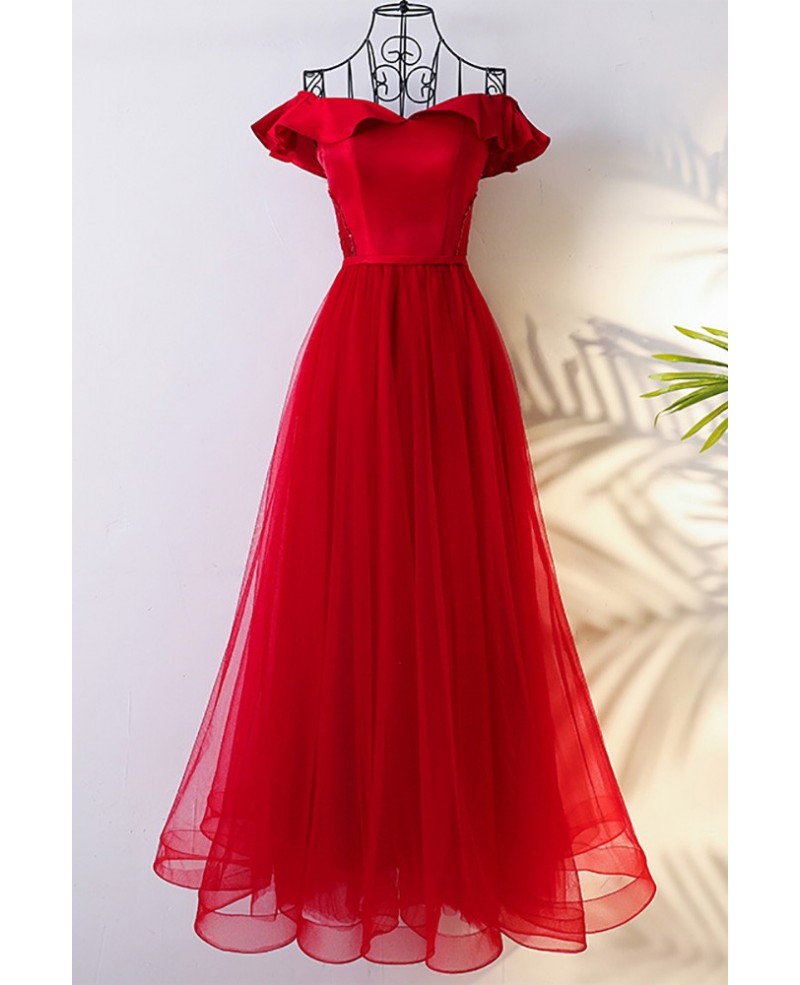 Lovely Red Off The Shoulder Bridal Party Formal Dress Long - Click Image to Close