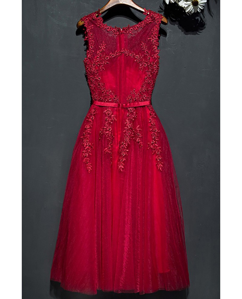 Short Lace Burgundy Lace Party Dress For Weddings - Click Image to Close