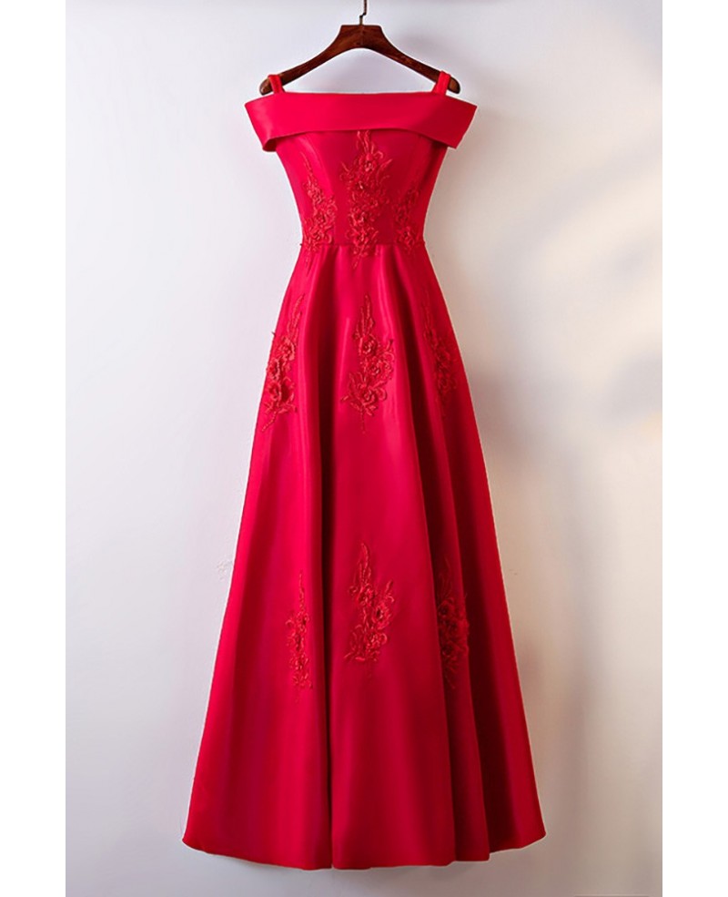 Gorgeous Burgundy Satin Off Shoulder Long Party Dress For Formal - Click Image to Close