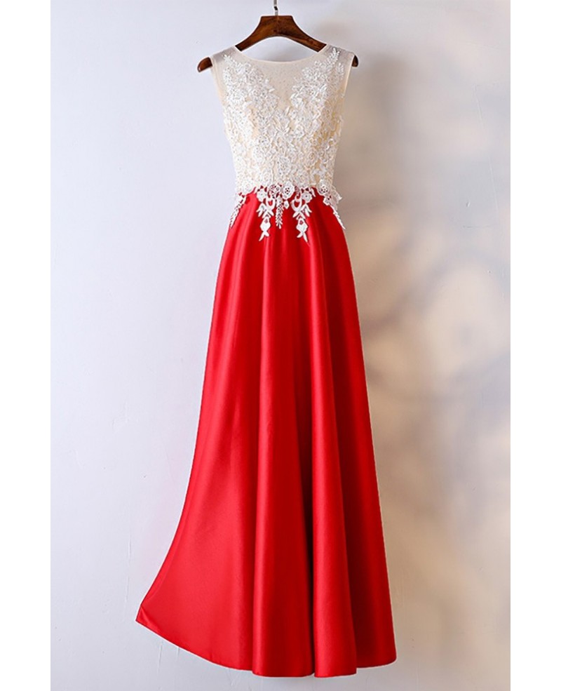 White And Red Lace Long Formal Dress For Women - Click Image to Close