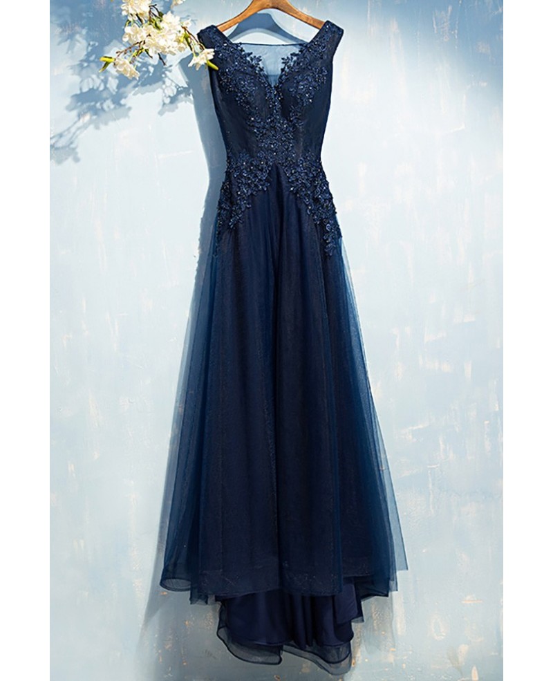 Gorgeous Navy Blue Long Prom Dress Cheap With Sequin Lace - Click Image to Close