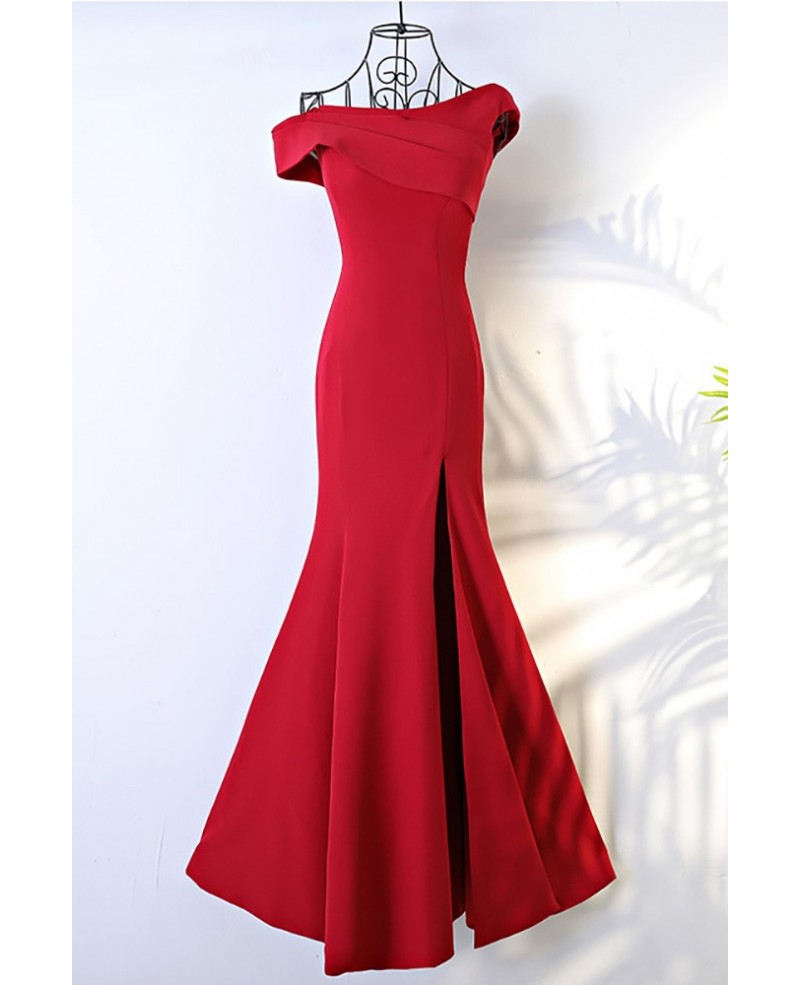 Unique Asymmetrical Sleeve Long Burgundy Formal Dress Mermaid - Click Image to Close