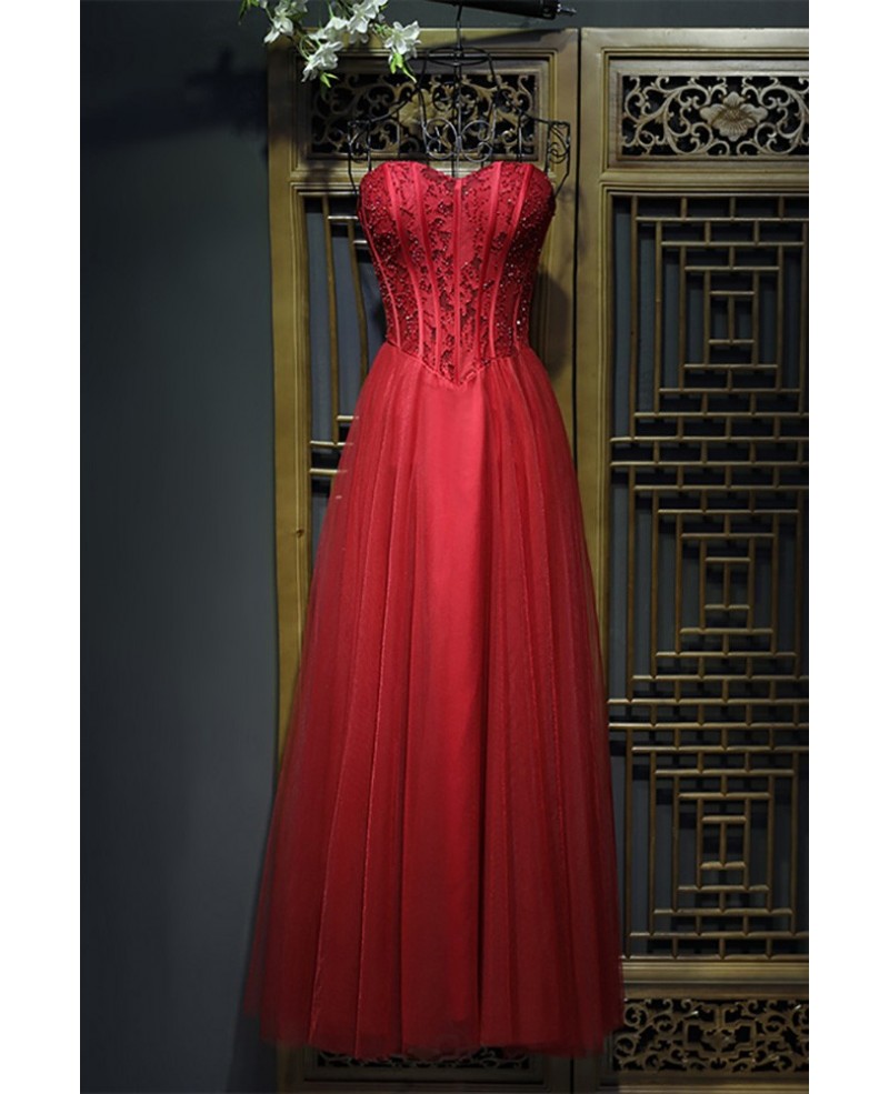 Unique Long Burgundy Corset Prom Party Dress For Formal - Click Image to Close