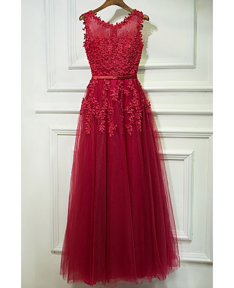Lovely Applique Lace Long Prom Dress Cheap Sleeveless - Click Image to Close
