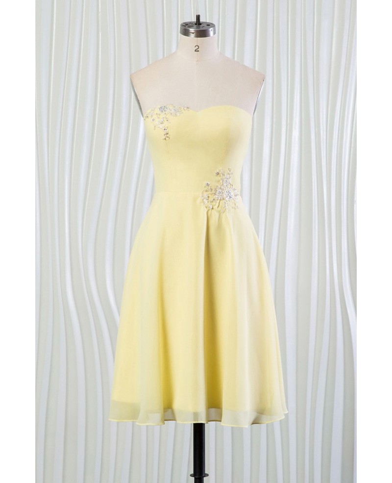 Simple Yellow Summer Bridesmaid Dress With Beading Strapless Short - Click Image to Close