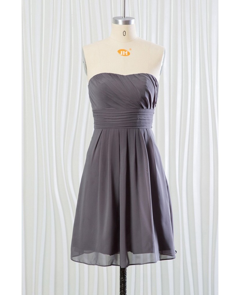 Strapless Short Grey Bridesmaid Dress In Chiffon for Summer Wedding