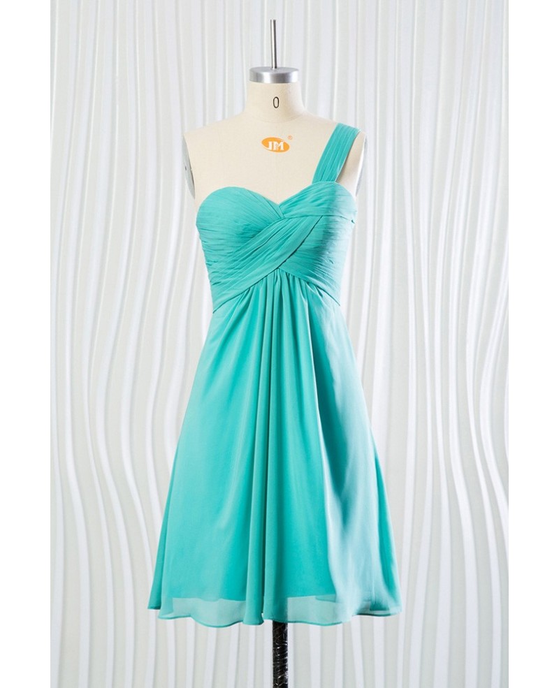 Short Teal Chiffon Bridesmaid Dress One Shoulder Strap for 2018 Summer