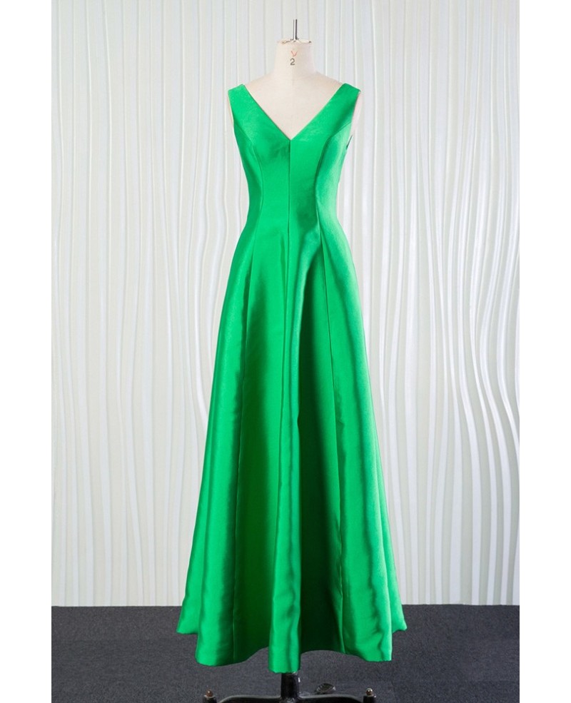 Simple Long Green Bridesmaid Dress In Satin for Spring Fall 2018 - Click Image to Close