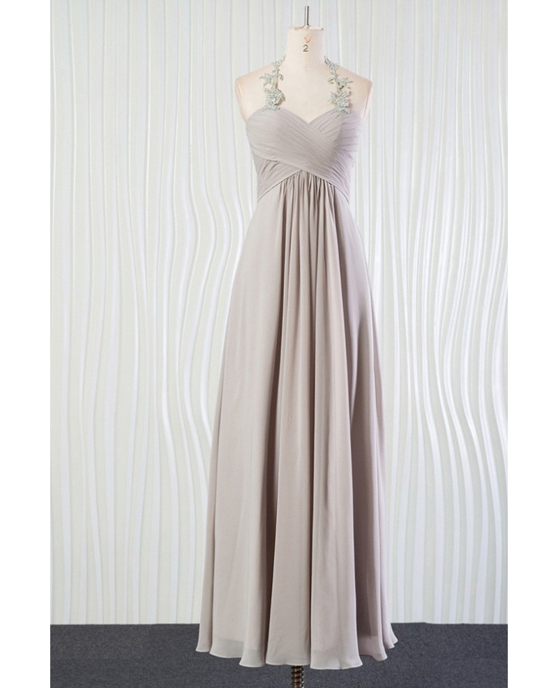 Vintage Silver Beach Bridesmaid Dress Long Halter With Lace - Click Image to Close