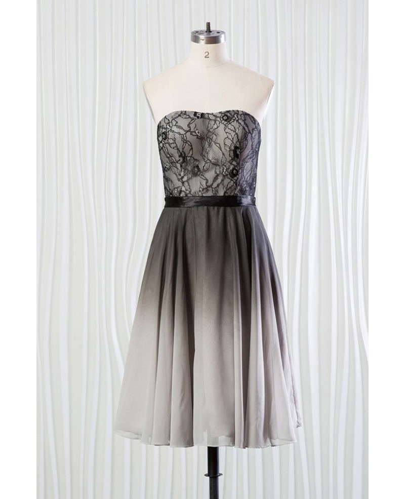 Ombre Black And Grey Bridesmaid Dress Lace Short for Weddings - Click Image to Close
