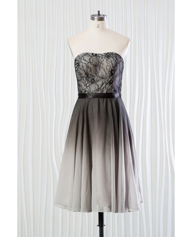 Ombre Black And Grey Bridesmaid Dress Lace Short for Weddings