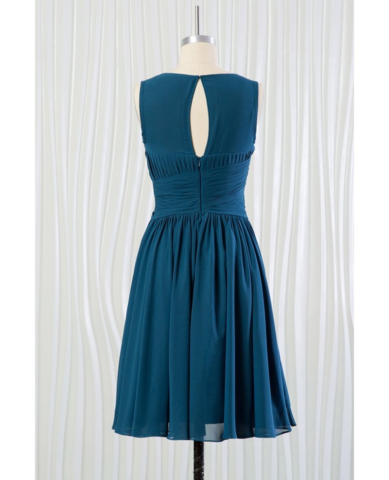 Cheap Short Teal Blue Bridesmaid Dress With Pleated Bodice