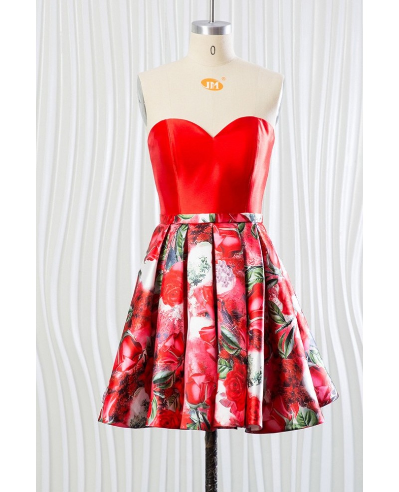 Beautiful Floral Printed Red Bridesmaid Dress for Woman