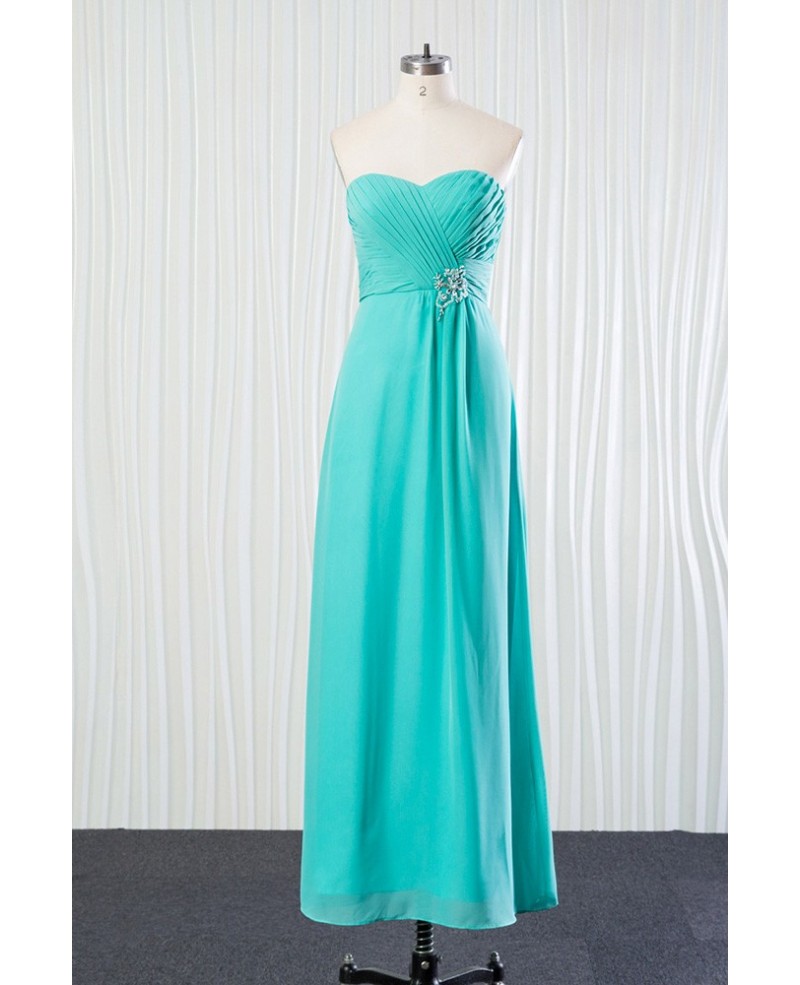 Aqua Long Chiffon Bridesmaid Dress Pleated With Beading