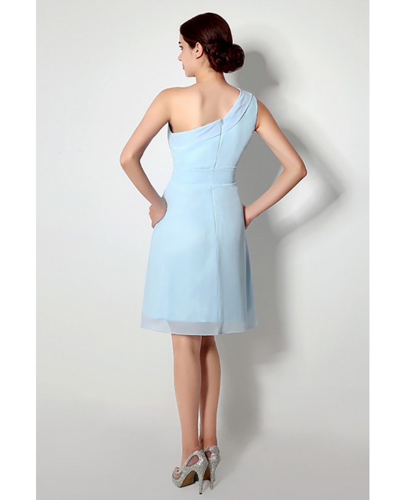 Simple One Shoulder Short Bridesmaid Dress Light Sky Blue - Click Image to Close