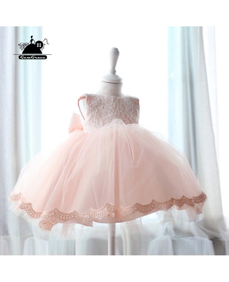 Pink Lace Princess Ballgown Flower Girl Dress Vintage Puffy Tulle Girls Pageant Gown